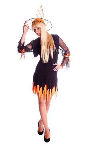 Женский карнавальный костюм Ведьмочка в оранжевом