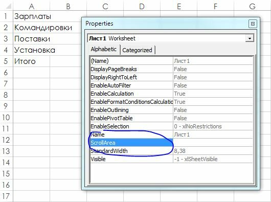 Как ограничить полезную площадь в листах таблиц Excel