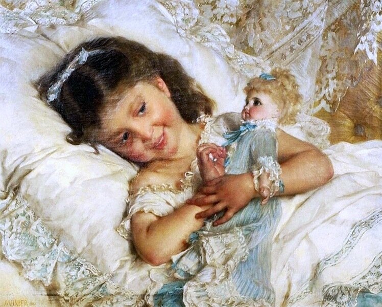 Emile Munier (1841  1895) Girl with doll