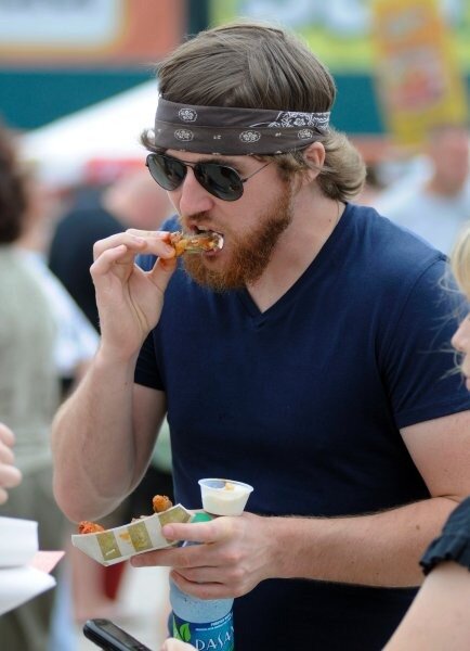 O'Brien eats wings during the National Buffalo Wing Festival in Buffalo