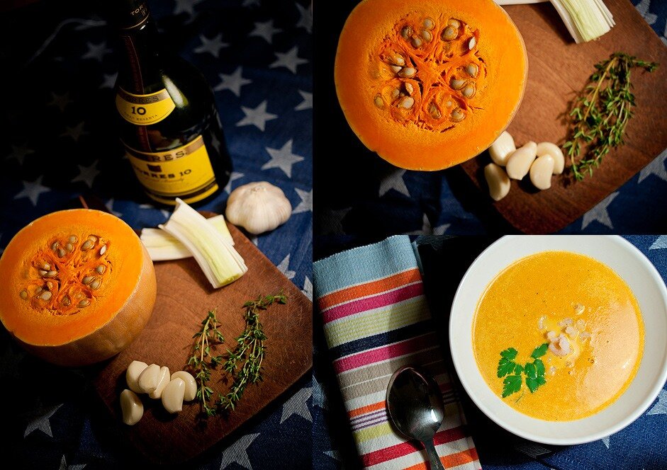 Крем-суп из тыквы с креветками. Cream-soup with pumpkins & shrimps