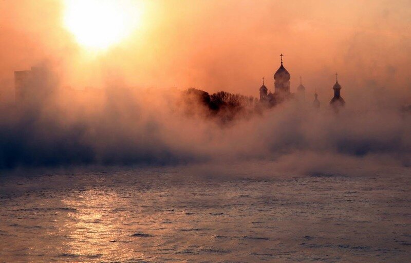 утро Москва-река Печатники Николо-Перервинский монастырь.