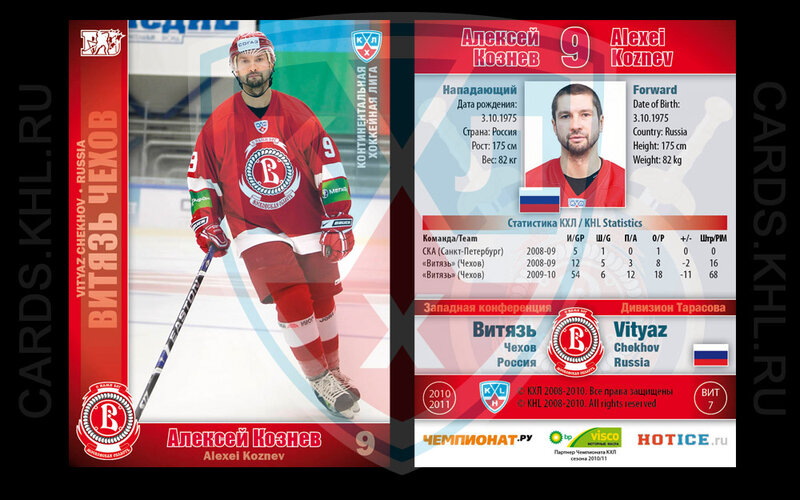 Хоккейные карточки ХК Витязь Чехов сезона 2010-2011 КХЛ