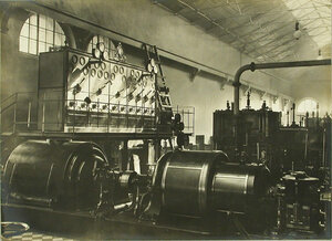 Общий вид распределительного щита и динамо-машин, установленных в одном из цехов завода.