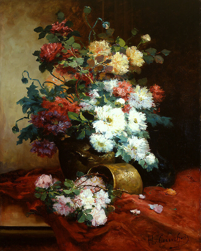 Roses and Dahlias. Eugene Henri Cauchois (1850-1911)