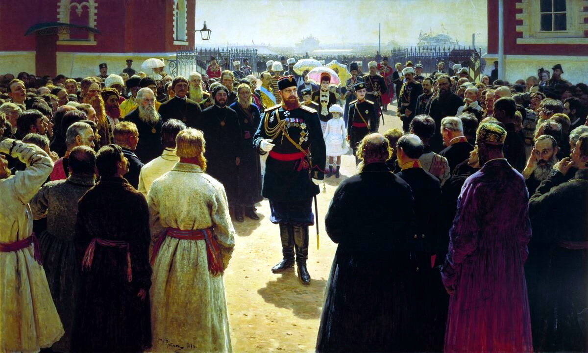 Илья Ефимович Репин (1844-1930). Прием волостных старшин Александром III во дворе Петровского дворца в Москве