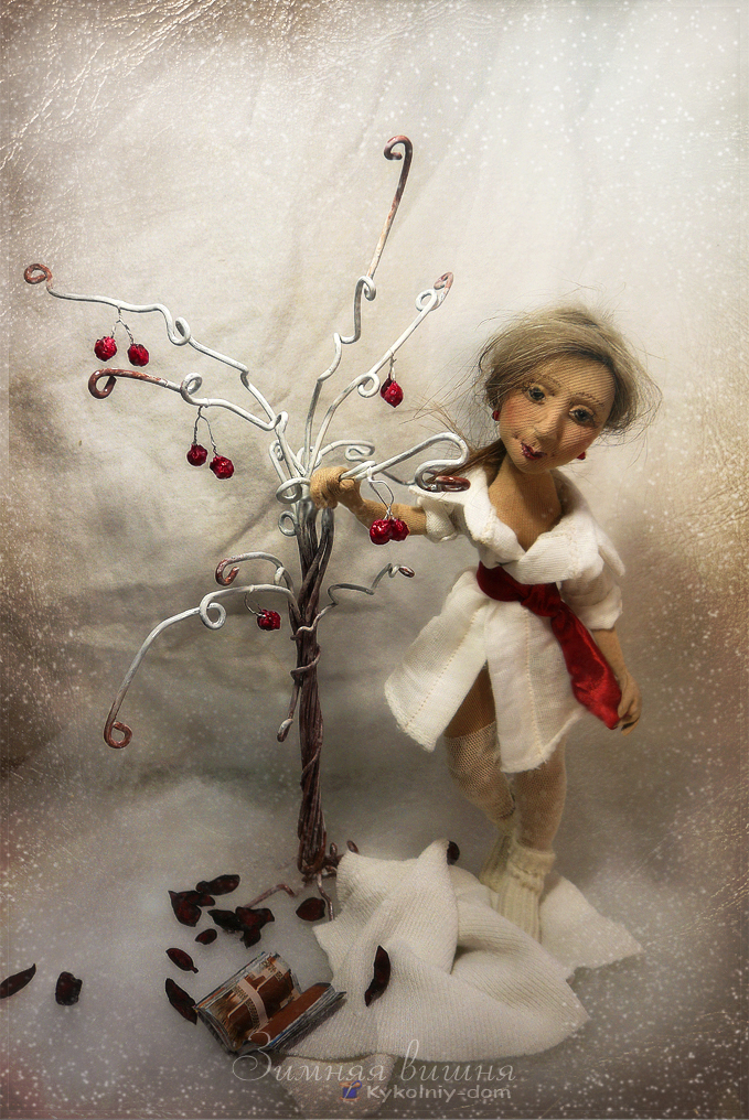 Зимняя вишня. Портретная кукла по фото  Анжелика Варум., Портретная текстильная кукла, кукла с портретным сходством, кукла по фото, шарж кукла, текстильная скульптура, текстильная кукла, интерьерная кукла, шарнирная кукла, характерные куклы