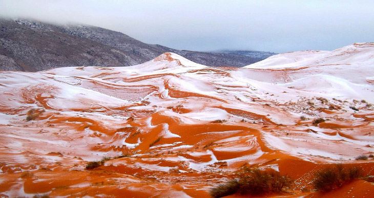 В пустыне Сахара впервые за почти 40 лет выпал снег (8 фото)