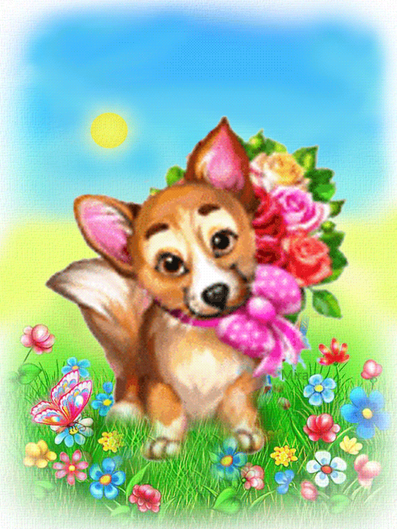 Анимационная открытка с собаками ко Дню рождения 2023. Бесплатные живые открытки 2023
