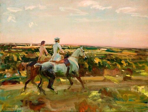 Alfred James Munnings - Two Lady Riders under an Evening Sky