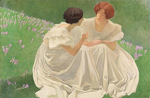 Ernest Bieler - Two Young Ladies in the Crocus Field