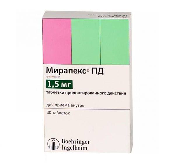 Мирапекс пд таблетки 1,5 мг, 30 шт.