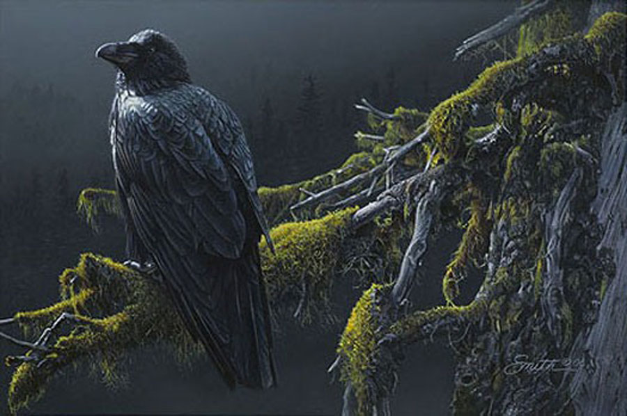 Черный мудрый. Дэниел Смит картины. Даниэль Смит художник картины. Лесной ворон. Ворона в лесу.