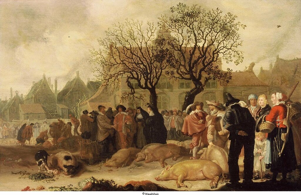 Beest, Sybrand van - Свиной рынок, 1638, 44 cm x 68 cm, Дерево, масло.jpg