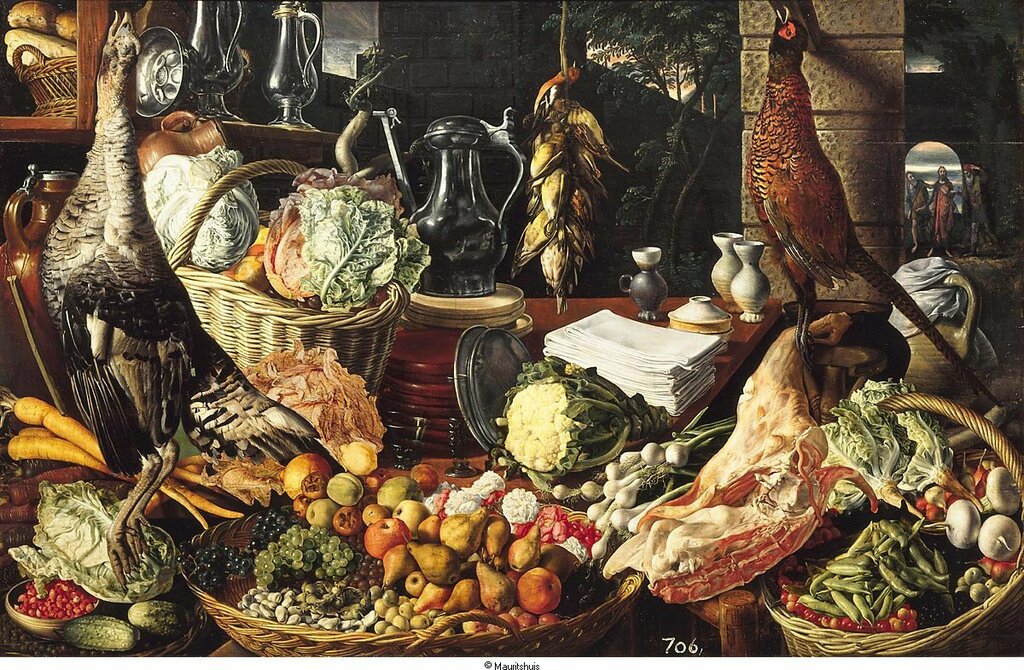 Beuckelaer, Joachim - Кухонная сцена с Христом в Эммаусе, ок. 1560-65, 109,5 cm x 169 cm, Дерево, масло.jpg