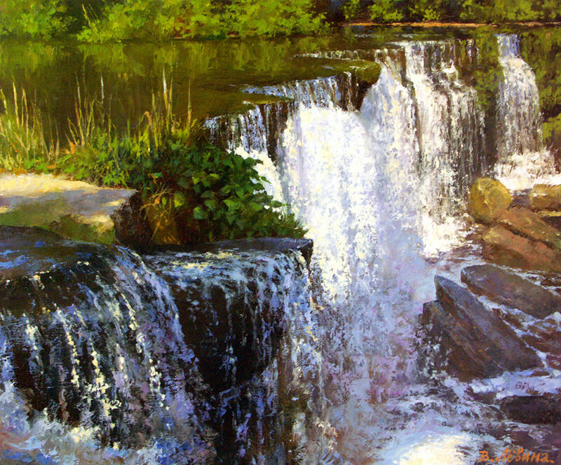 Шум далекого водопада. Картины Виктории Лёвиной. Водопад живопись.