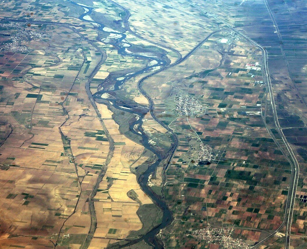 Greece. The valley of the Vardar river. View from the plane