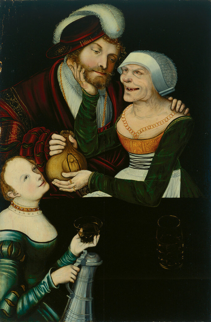 Ungleiches Paar Junger Mann und Greisin mit einer Magd, um 1545-50.jpg