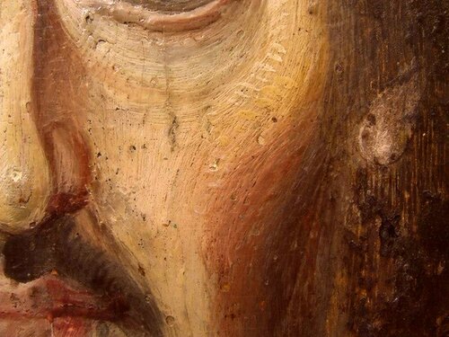 Христос Пантократор (Вседержитель). Икона. Византия, VI век. Монастырь Святой Екатерины на Синае. Фрагменты.