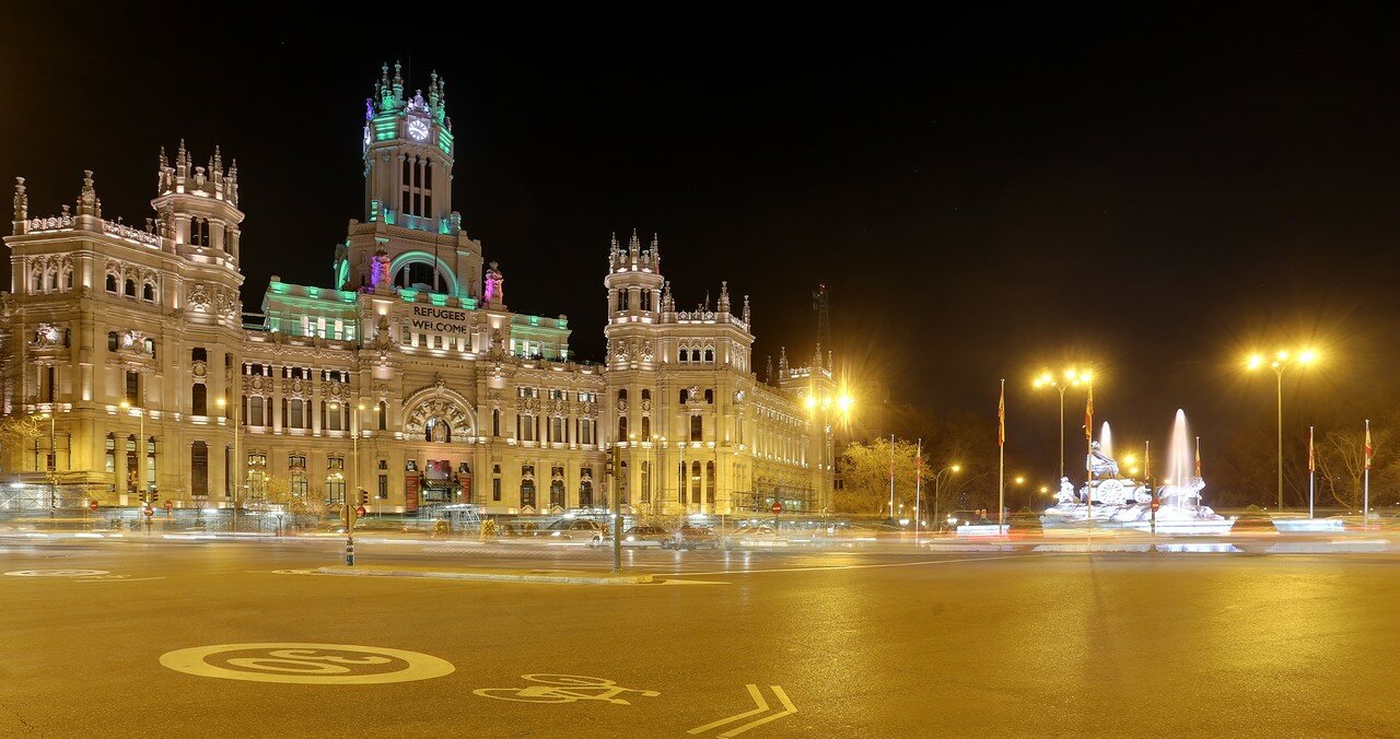 Night Madrid. Cibeles square and the Communication Palace