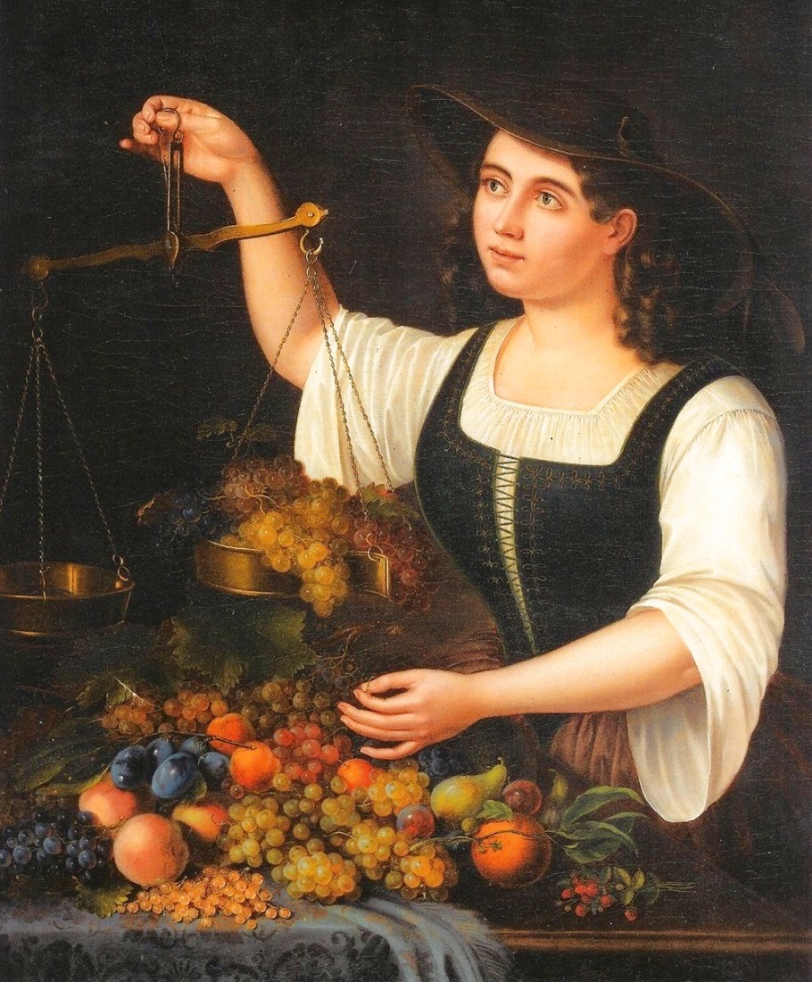 A Young Market-Woman Weighing Fruit