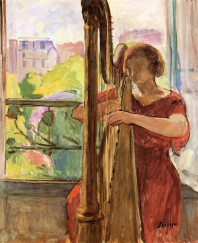 Henri Lebasque (French, 1865-1937) Harpist in front of the Window. 1921