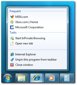 Windows 7 Taskbar Jump List