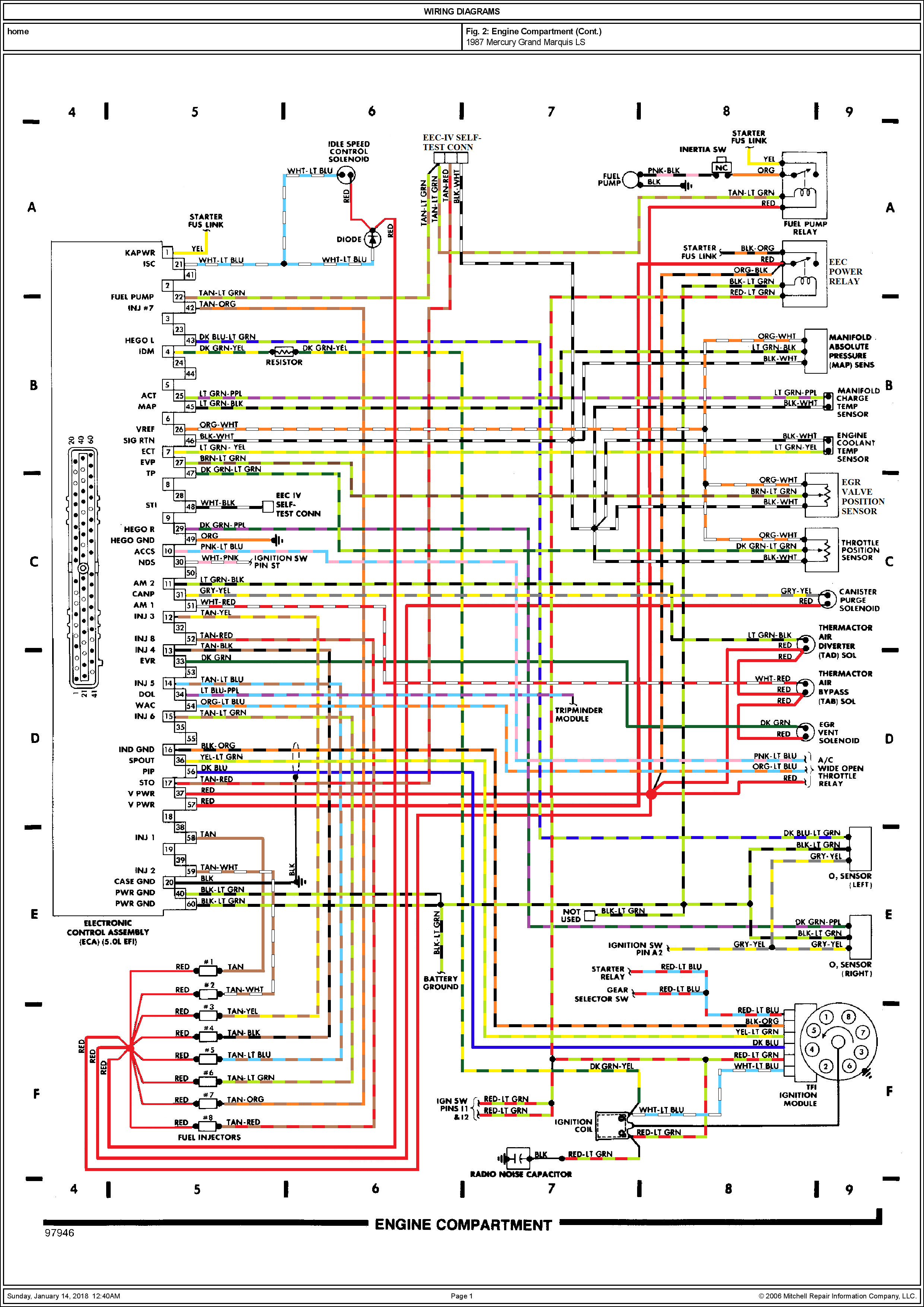 Схема электропроводки на Mercury Grand Marquis/Crown Victoria 83-87(89) датчик, схемы, sensor, только, питание, схеме, Light, зажигания, лампы, Switch, положении, питания, solenoid, аккумулятора, которые, управления, который, замок, света, интернете