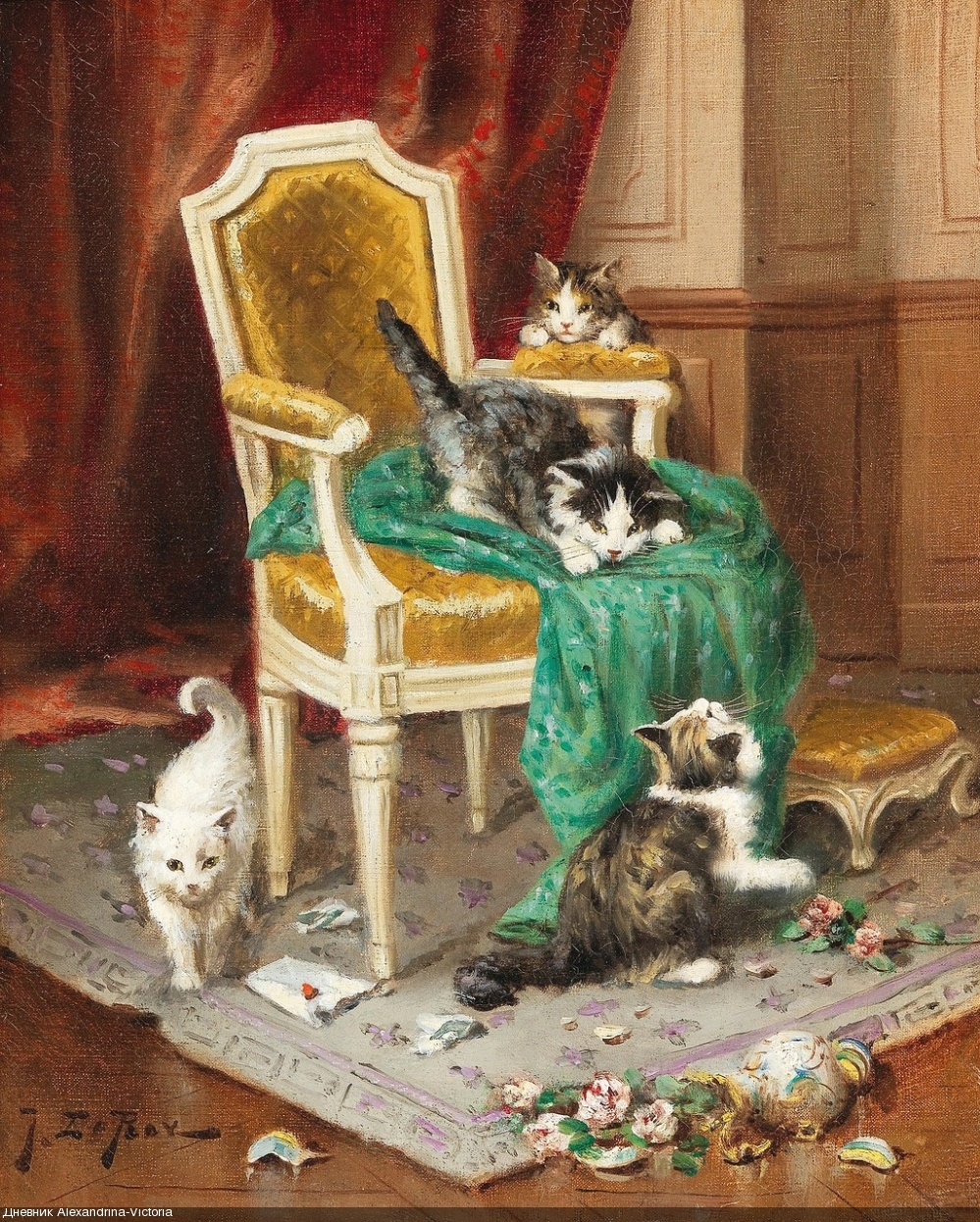 Jules Leroy (Mans 1833-1865 Paris) Verspielte Katzen.