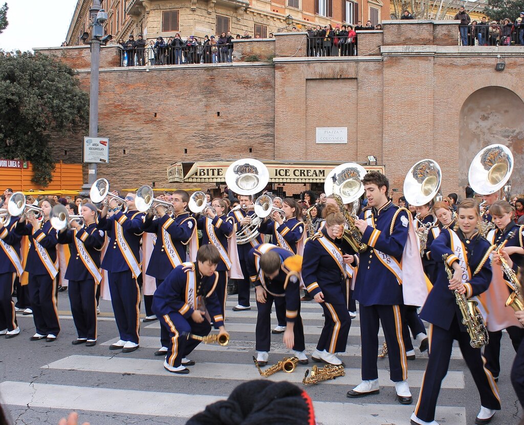 Blugold Marching Band at the walls of the Colosseum