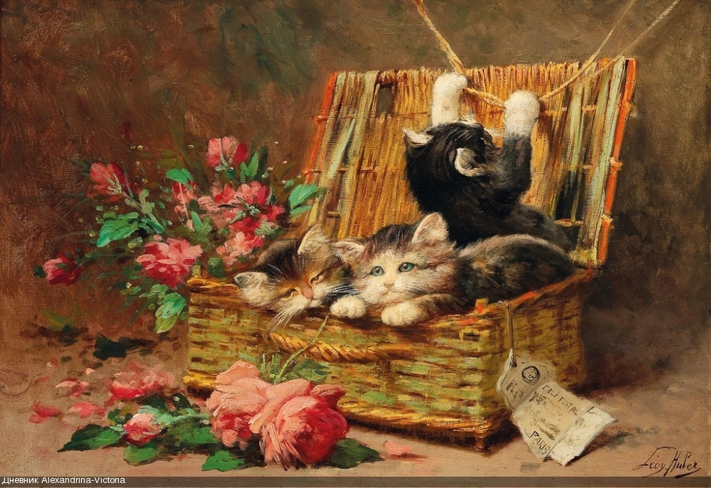 Leon Charles Huber (Paris 1858-1928) Ein Korb mit Kätzchen