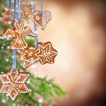 Traditional gingerbread on shiny blur background