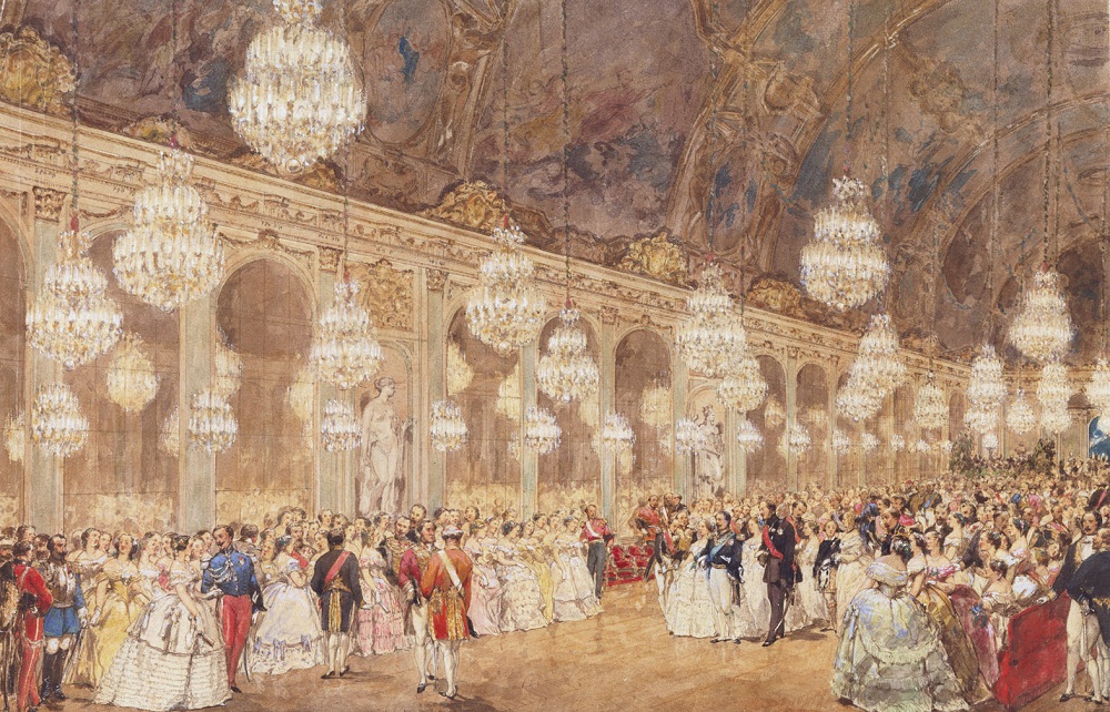 Royal visit to Napoleon III: the promenade in the Galerie des Glaces, Versailles, 25 August, 1855