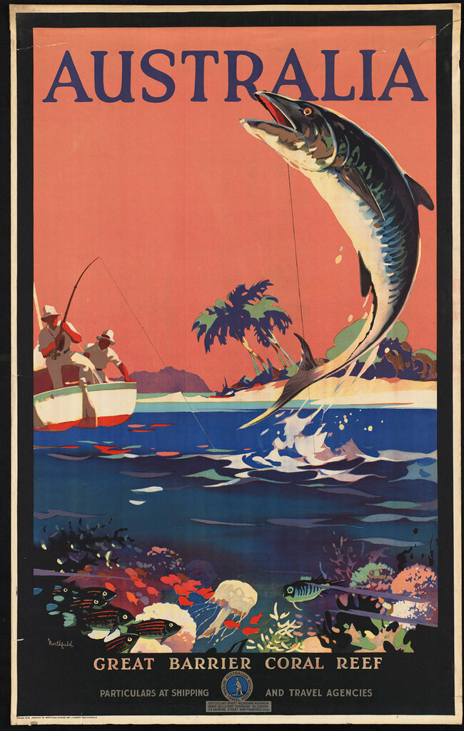 Travel posters Australia, Great Barrier Coral Reef 1930-39.Northfield, James