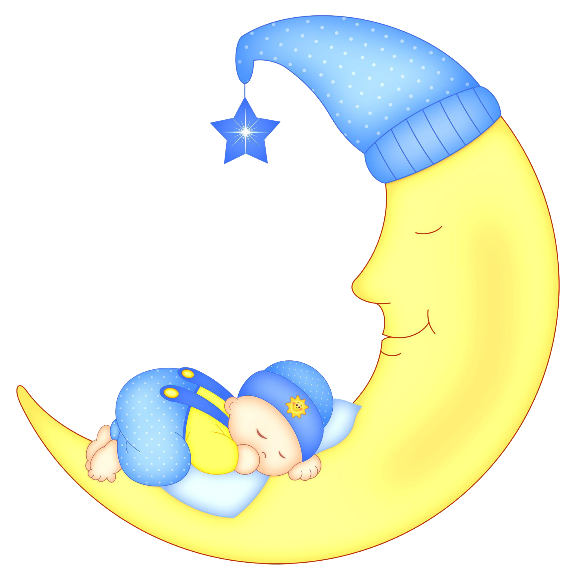 Месяц ребенку. Полумесяц мультяшный. Спящий ребенок на Луне.
