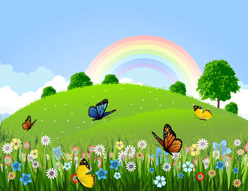 green-landscape-with-butterfly-and-rainbow