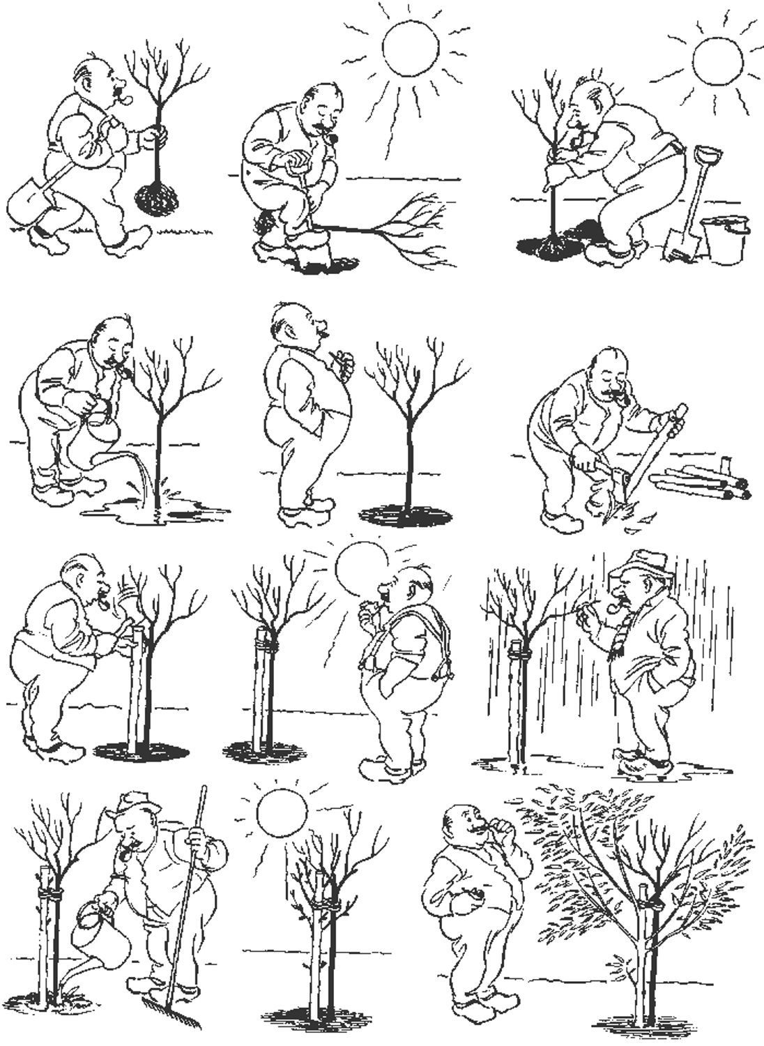 Труд людей весной задания для дошкольников. Бидструп радости садоводства. Херлуф Бидструп. Методика последовательность картинок. Карикатуры Бидструпа.
