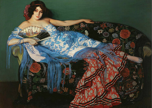 Ignacio Zuloaga y Zabaleta - Lolita Reclining in a Blue Shawl