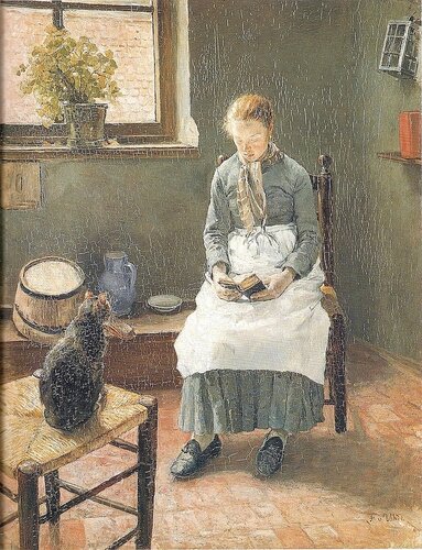 Fritz von Uhde - A Reading Girl with a Cat