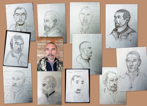 Портреты натурщика карандашом.