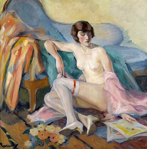Edward Cucuel Nude Model – Girl In White Stockings