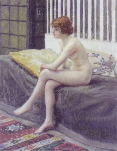 Paul Gustave Fischer  Young Model Resting Seated On The Bed