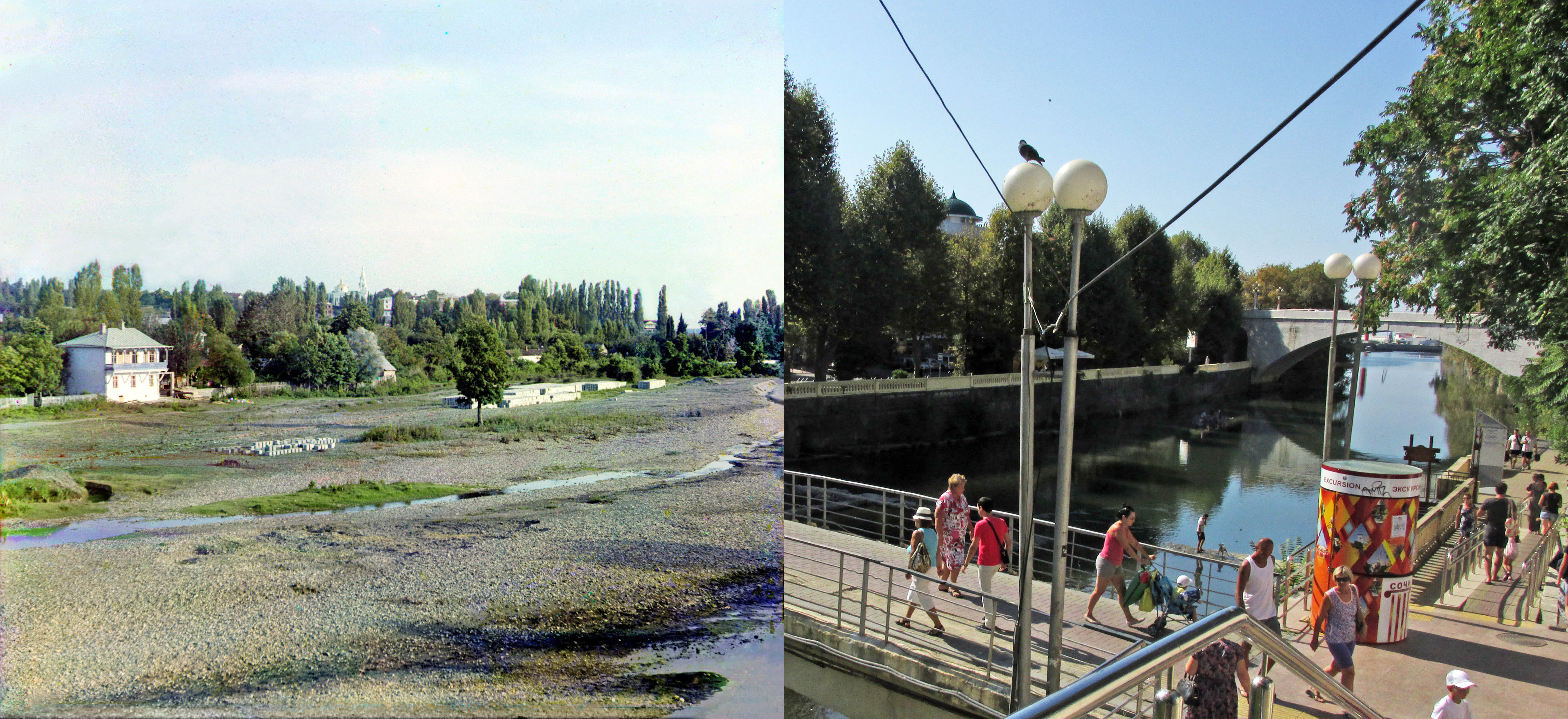 Вид на Сочи с моста в 1912 и 2015 годах