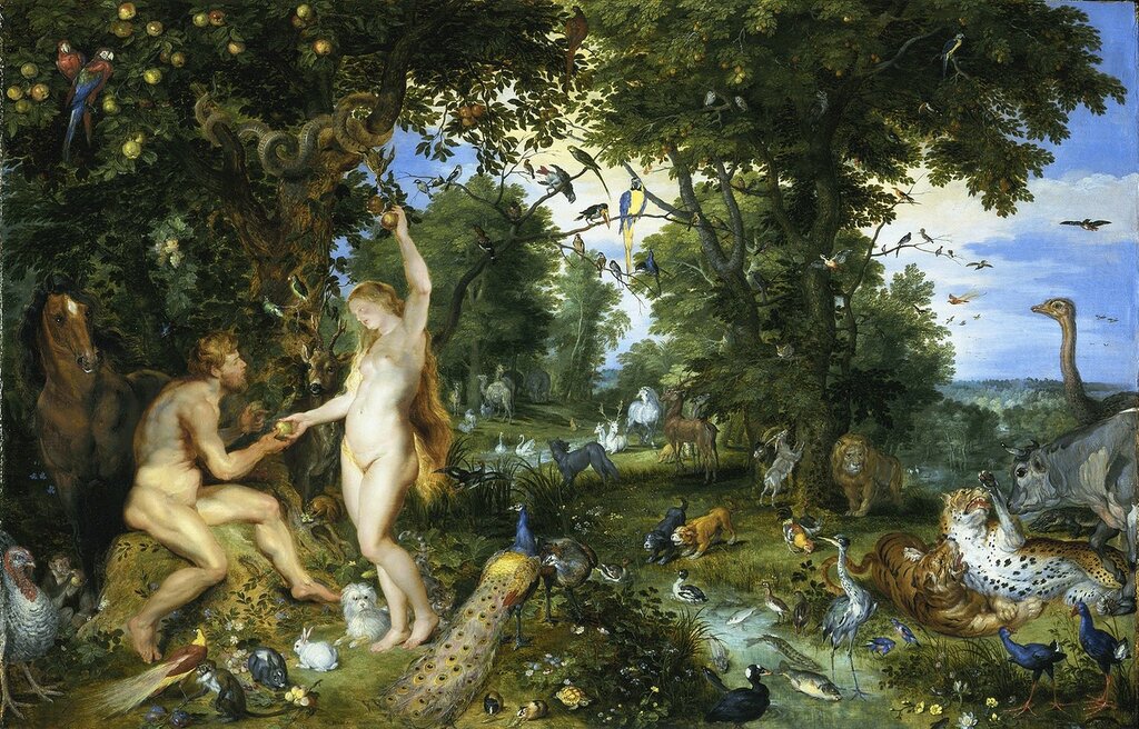 Rubens, Peter Paul , Brueghel de Oude, Jan - Эдемский сад с грехопадением Адама и Евы, ок. 1615, 74,3 cm x 114,7 cm, Дерево, масло.jpg