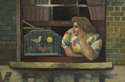 Cliff Rowe - Woman with Birdcage in Window