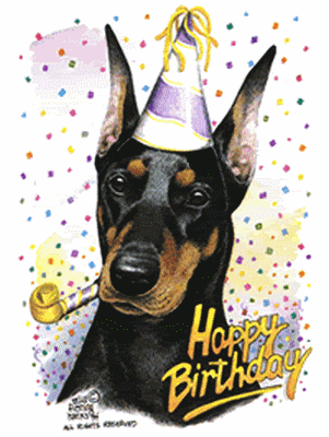 Праздничное сверкающее GIF поздравление с Днём рождения с собачками 2023. Бесплатные живые открытки 2023
