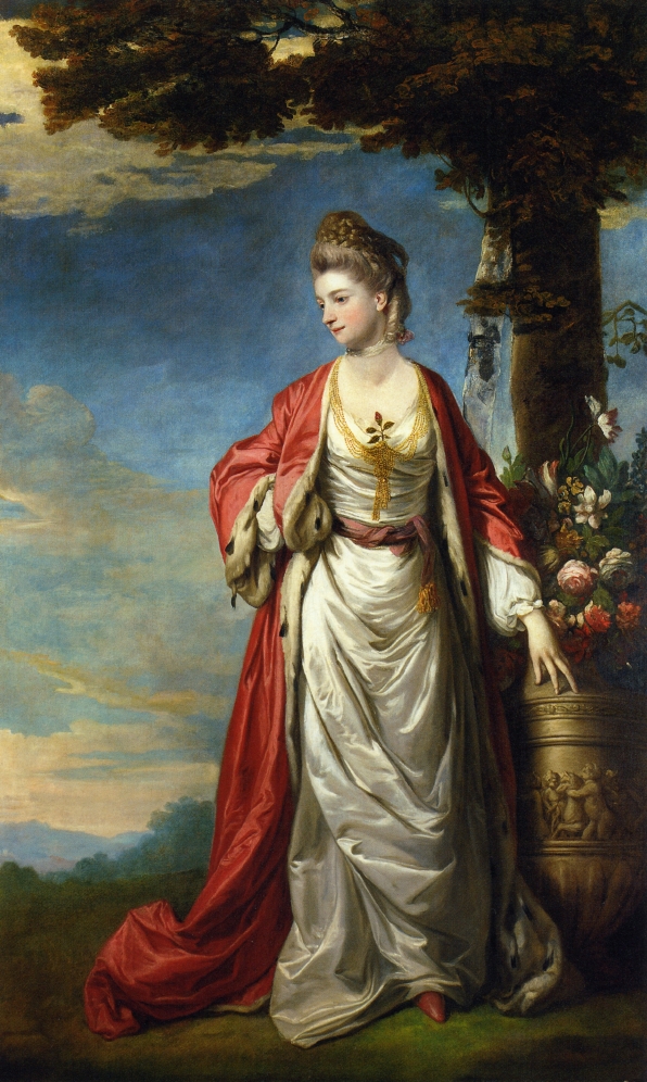 Joshua Reynolds (1723–1792) Mrs. Trecothick, Full Length, in 'Turkish' Masquerade Dress, Beside an Urn of Flowers, in a Landscape